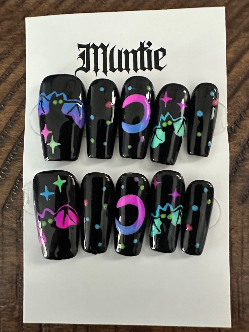 Black Neon Bat & Moon Press-On Nails